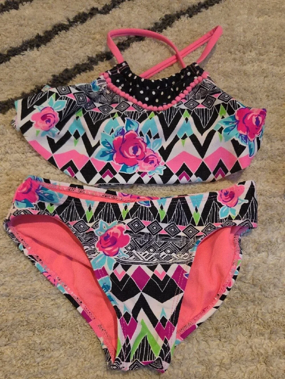 Girls 2 Sets Swimsuits Wonder nation Girls Pink & Green Mixed Print Bikini Sets